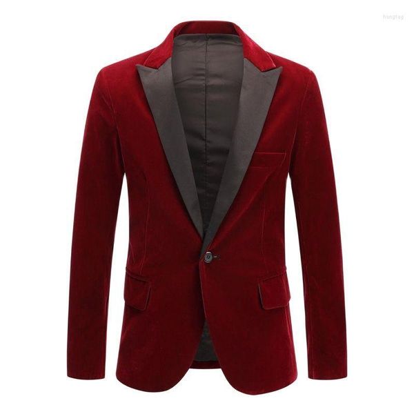 Abiti da uomo Blazer da uomo 2022 Primavera Velluto Vino Rosso Nero Moda Giacca per il tempo libero Giacca da sposo slim fit