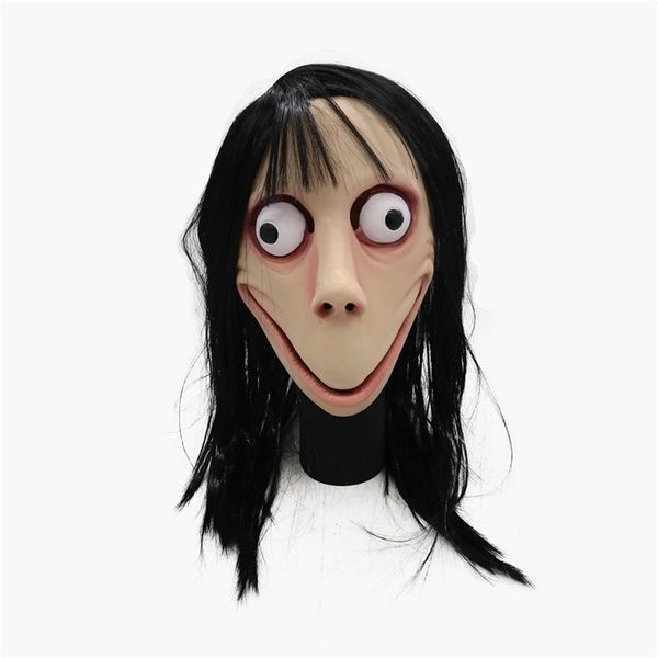 Máscaras de festa Funny Scary Momo Hacking Game Cosplay Adult Head Halloween Ghost Latex com Wigs 220901