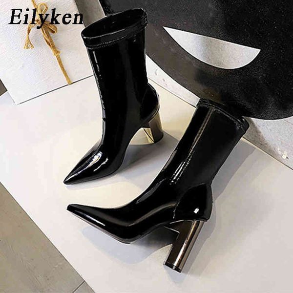 Stiefel Eilyken Straßen Stil Chelsea Frauen Herbst Neue Mode Metall Quadratische Fersen Sexy Spitz Damen Party Tanz Schuhe Booties 220901