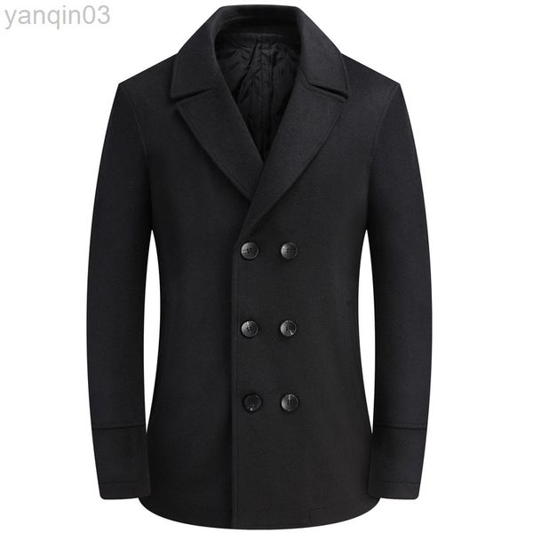 Erkek Suit Blazers Yeni Kış Yünlü Ceket İngiliz Tarzı Çift Kel Oraltılmış Trençkot Marka Düz Renk Bezelye Erkek Palto L220902