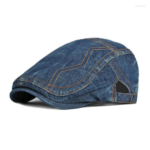 Berets Denim Made-Old Baskenmütze Hüte Männer Frühling Sommer Herringbone Cap Blau Flat Forward Frauen Solide Retro Casual Sonnenschirm Maler Hut