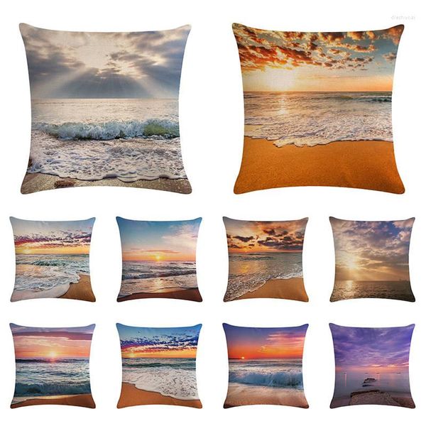 Cuscino Beach Scenic Case Cotton Linen Car Throw Cover Home Decor Accessori per la famiglia Goccia TX124