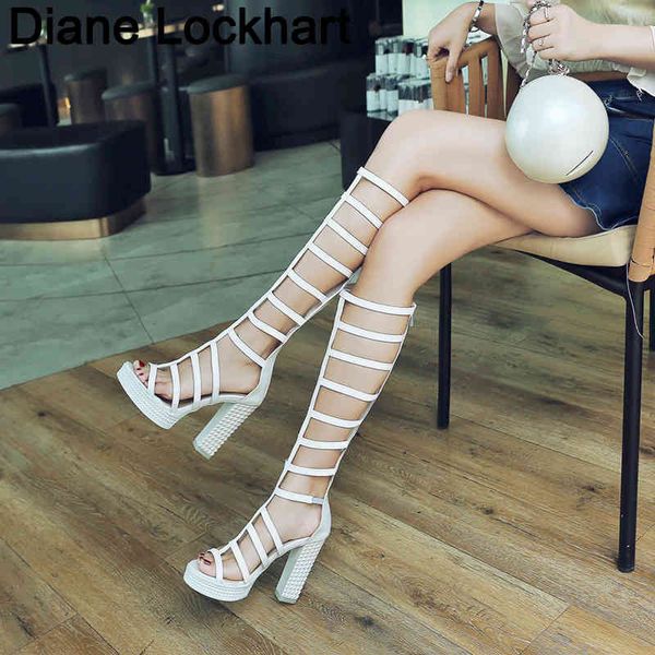 Botas 2022 Roman Gladiator Bandage Sandals Botas Knee Boots Women Sapatos de salto alto femininas Sandalias Brand Woman Summer Hollow Botas 42 43 220901