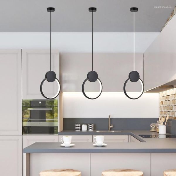 Pendelleuchten, minimalistische schwarze runde Ringleuchten, dimmbare LED-Deckenleuchte für Restaurant, Schlafzimmer, Nachttisch-Dekor-Lampe