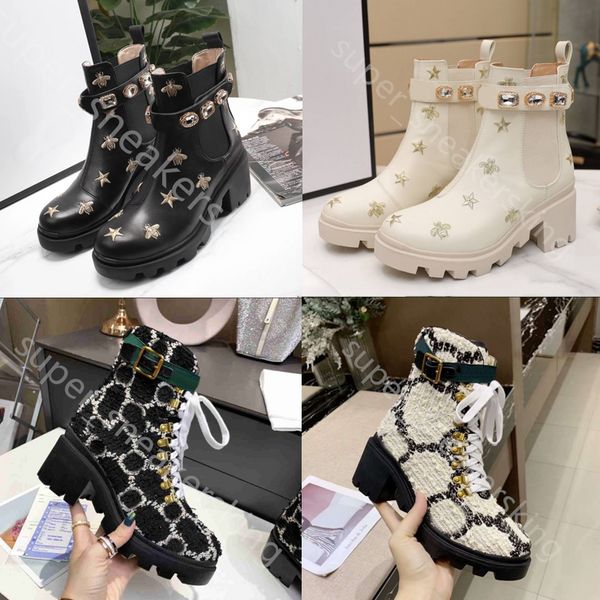 2022 Designer Stivaletti da donna con suola spessa Desert Martin Boot Diamanti ricamati Stivali di lusso decorativi con dimensioni della scatola 35-41