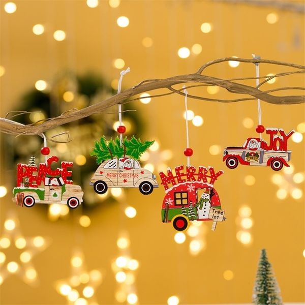 Decorações de Natal de Natal Decorações de carros de madeira Snowned Party Christmas Party Hanging Kids Toys Ano Gifts for Tree Decoration Home Decor 220901