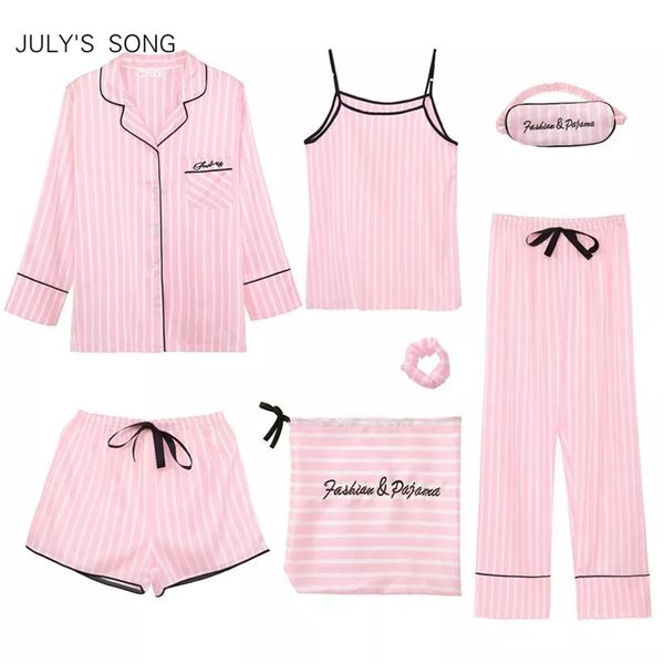 Pigiama da donna JULYS SONG Rosa 7 pezzi Pigiama da donna Set Pigiama a righe in seta sintetica Pigiama da donna Pigiama da notte Primavera Estate Homewear 220902