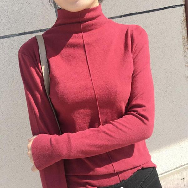 Blouses femininas Autumn Mulheres Turtleneck Pullovers de algodão Bottoming Bottom camise