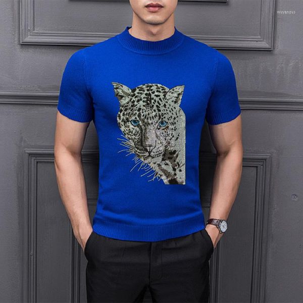 Camisetas masculinas de mola de mola design design de diamante estilo leopardo de inverno suéter masculino Europa Camiseta superdimensionada