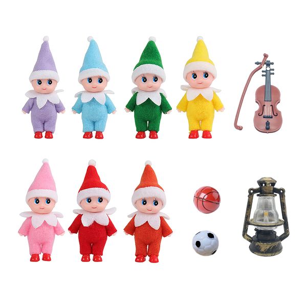 7-teiliges Kawaii-Mini-Baby-Elfenpuppen-Set, Tischfußball, Gitarre, Laterne, Plüschtiere im Regal, Zubehör, Weihnachtsgeschenke für Mädchen, Jungen, Kinder, Erwachsene