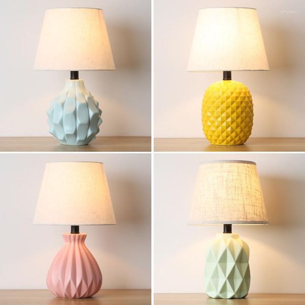 Masa lambaları Nordic Seramik lambası AB/ABD Tapası Kumaş abajur LED E27 Dekorasyon Işıkları Sarı Pembe Yeşil Okumak İçin