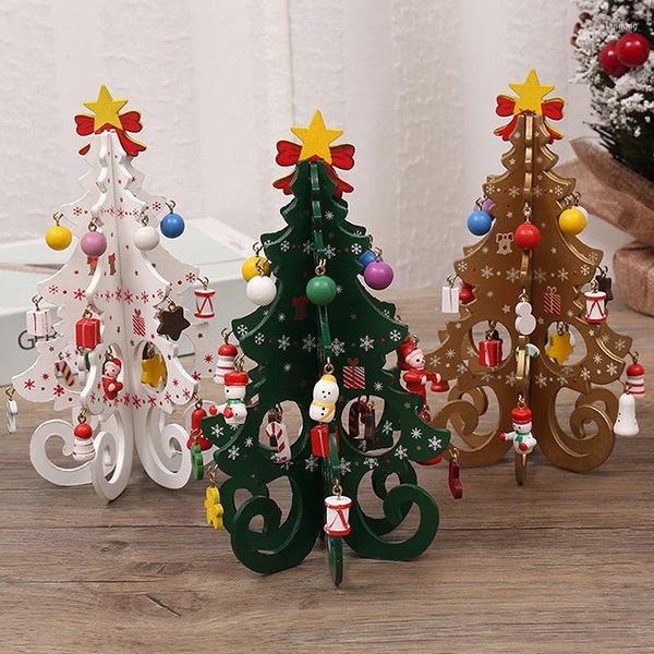 Weihnachten Dekorationen Desktop Baum Dekoration Ornamente Kinder Handgemachte DIY Stereo Holz Szene Layout Für Zuhause