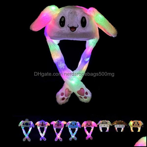 Altri tessuti per la casa Cappello di peluche leggero a led Cappellino per animali da cartone animato per coniglio Gatto Orecchio da coniglio Cappelli in movimento Adt Bambini Natale Inverno Caldo Drop De Dhrlf