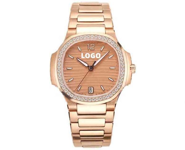 Diver luxo mecânico mulher relógio ms fábrica eta 324 movimento 35 2mm ouro rosa 7118 marca senhoras diamante pp