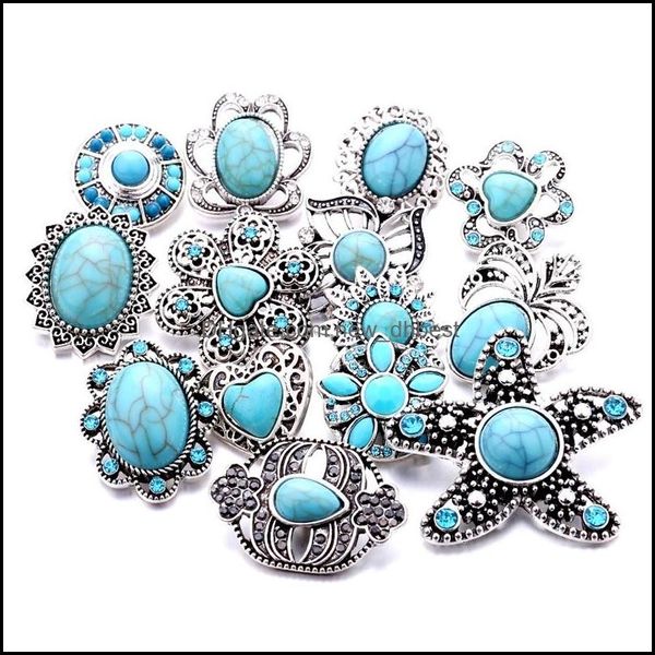 Verschlüsse Haken Großhandel Strass 18 mm Druckknopf Türkis Perlen Verschluss Metall dekorative Charms für Druckknöpfe Schmuck Fin Dhseller2010 Dhgdj