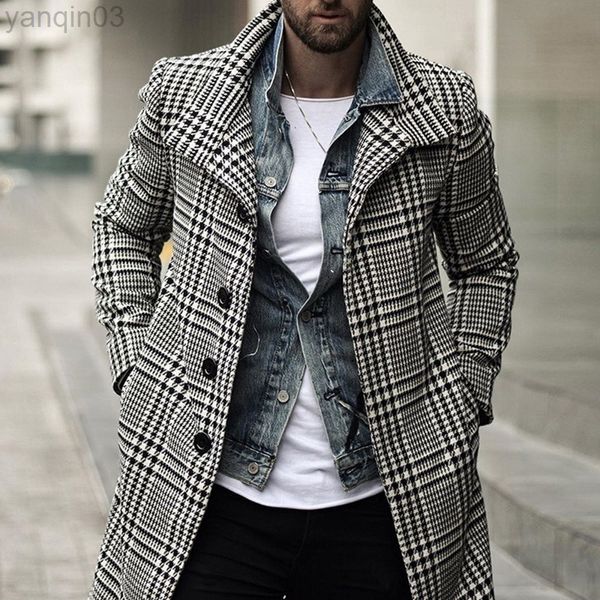 Blazers maschile giacca coreana Giacca inverno inverno vestiti caldi runout runout long black plaid miscele uomo più dimensioni 3xl l220902