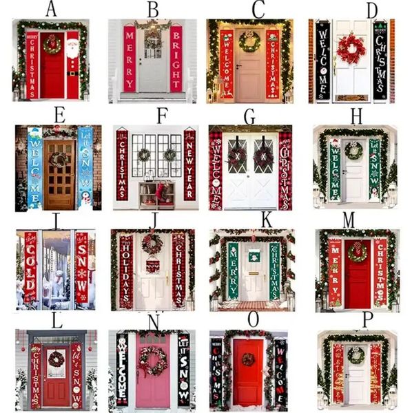 25 stile Distici natalizi Merry Christmas Banner Door Hanging Banner Portico Segno Bandiere appese Decorazioni tenda Natale Distico B0901