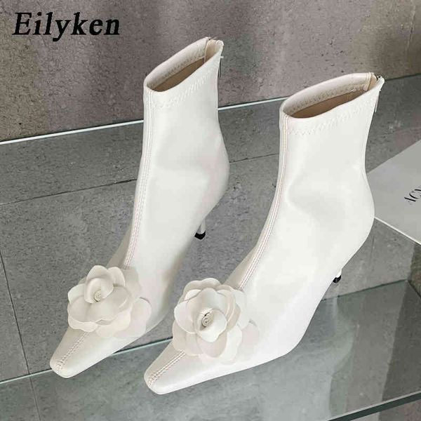 Botas eilyken moda marca feminino tornozelo apontado dedo thin calcanhar alto flores damas elegantes chelsea booties vestido bombas de sapatos 220901