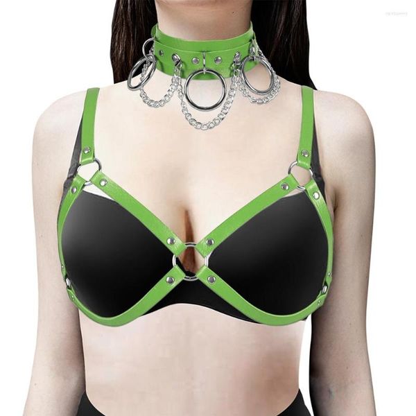 Cinture 2PC Collare Accessori Top Cintura Imbracatura femminile per le donne Spada Corsetto Fetish Sexy Lingerie Cinturino Punk Goth Pu Leather