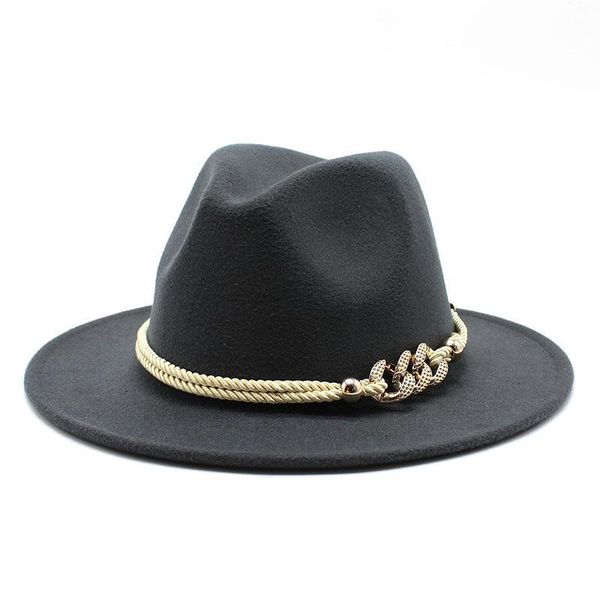 Blackwhite Wide Brim Simple Top Panama Solid Felt Fedoras Hat for Men W_voghion.com