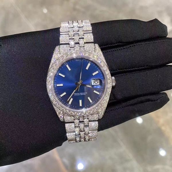 Exclusivo personalizado nova edição moissanite diamante passar teste de qualidade superior movimento mecânico eta totalmente congelado relógio de safira com caixa