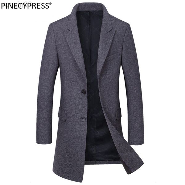 Abiti da uomo Blazer Uomo Giacca lunga in lana Alta qualità Rosso Nero Grigio Bottoni imbottiti in cotone spesso Trench maschile Borse Soprabito Uomo L220902