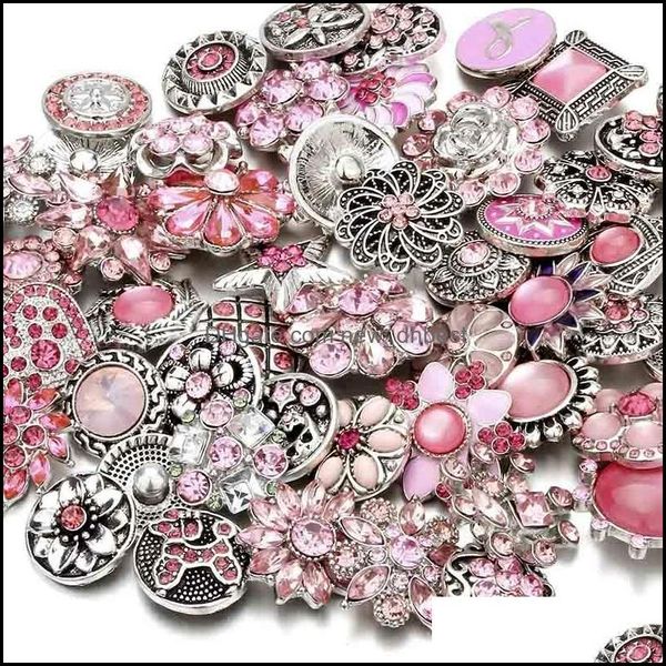 Fechos Ganchos Noosa Rosa Gengibre Botão de pressão Fechos Achados de joias Pedaços de cristal Amuletos Botões de pressão de metal de 18 mm Fato Dhseller2010 Dhstd