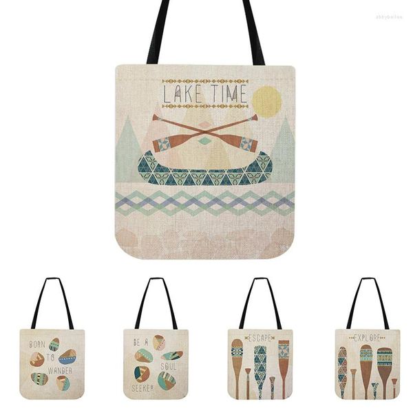 Borse portaoggetti Nordic Acquerello Navigazione Poster Stile Outdoor Borsa casual Bohemia Boat Paddle Pattern Shopper Tote Spalla funky