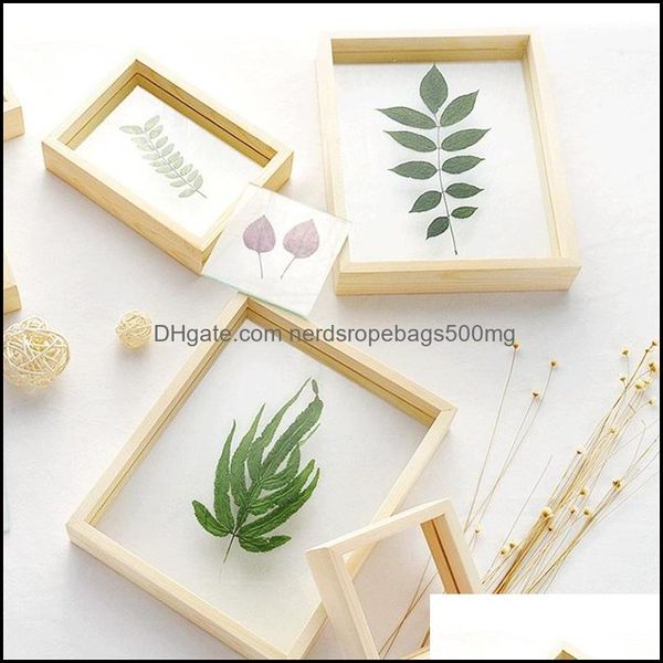 Quadros estilos nórdicos folhas de flores secas dIy prensado quadros de quadros duplos laterais de madeira de madeira decoração home wall arte 1pc1 dhj5g