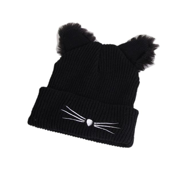 Berretti per bambini Orecchie di gatto nero Cappello da donna in acrilico lavorato a maglia Berretto invernale caldo Cappelli all'uncinetto 20220902 E3