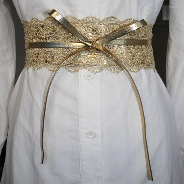Cintos Europa America estilo Elastic Women Women Wolding Renda Wide Crochet Wedding Fashion Dress Waist Band All-Match Elegant Belt