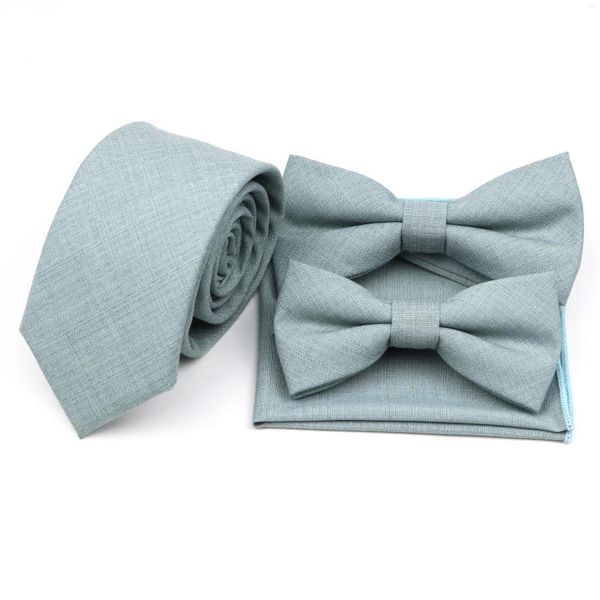Bow Gine Men's Soft Tie Bowtie Pocketsquare Set Solid Color Accessories Мужские узкие бамбуковые волокно