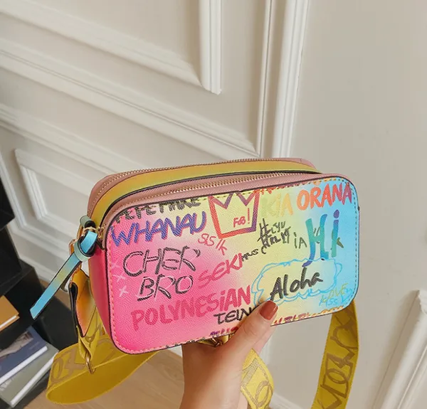 Bolsa de noite uma bolsa de ombro com zíper feminino cor de graffiti crossbody small saco saco de personalidade de tenta larga bolsas de câmera ins estilo