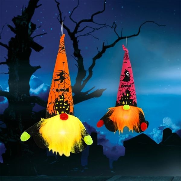Decorazione per feste 1 pz Decorazioni per elfi gnomo di Halloween LED ornamenti luminosi per la casa Bambini luminosi Bambole senza volto Streghe e ragni 220901