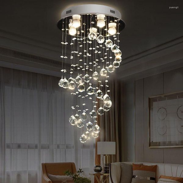 Lâmpadas pendentes Crystal Light Staircase Villa liderou gotas de iluminação de luxo de lustre comprido de forma de água