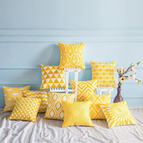 Cuscino Cuscini Decorativi Geometrici Giallo Senape Fodera Housse De Coussin Copriletto Funda Cojines