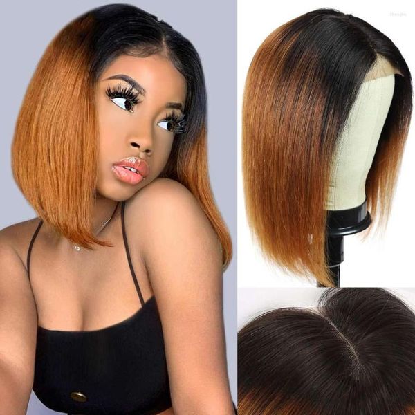 Bob straight wig 13x1 t Parte de renda perucas frontais para mulheres destacam cabelos de cabelo brasileiro ombre curto humano humano