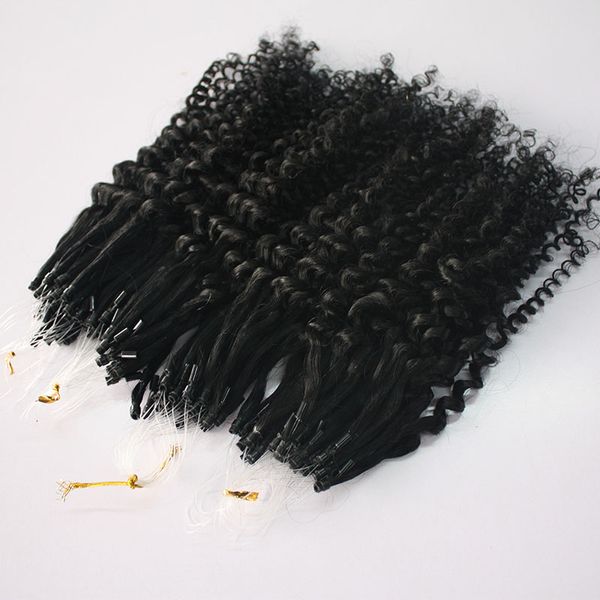 2022 beliebter Stil CE Zertifiziertes Mikroring Haarverl￤ngerungen 400er/Los Kinky Curly Loop Hair Schwarz nat￼rliche Farbe