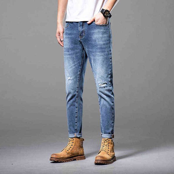 Jeans leggeri estivi sottili Pantaloni da uomo di fascia alta per il tempo libero elastici di tendenza della personalità del marchio di moda da uomoJ6CE