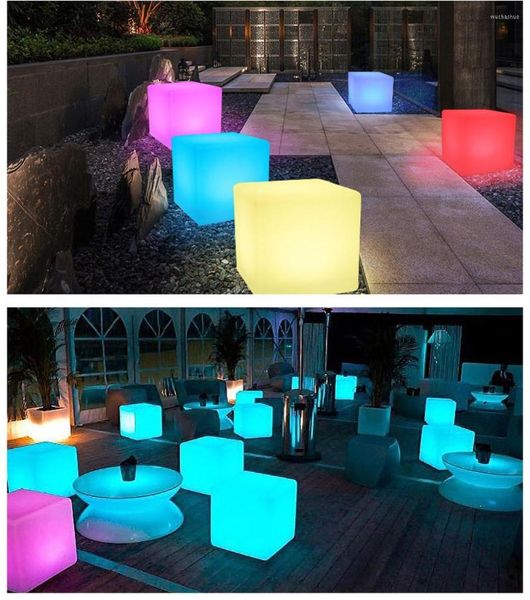 Lâmpadas de chão LED Cube Night Night Light RGB Courtyard Lamp Lamp Garden Table para KTV USB Recharge Bar Outdoor