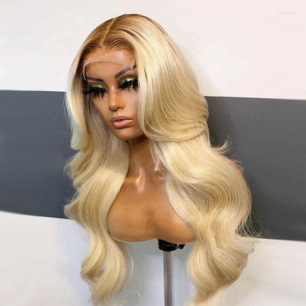 Ombre Blonde Lace Front Wig 13x4 Body Wave 613 Фронтальные парики для волос для женщин для женщин прозрачные бразильские Реми T4