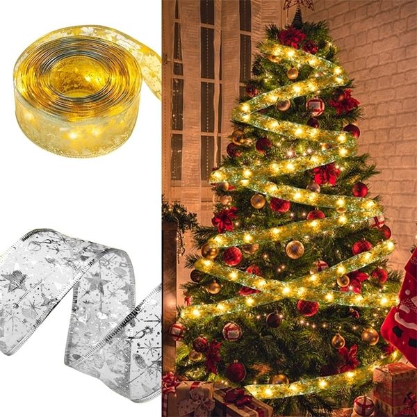 Decorações de Natal Decoração de Natal LED LUZES DE RIFBONS LUZES DE ÁRVORE DE NATAL ANO PARA DOMENCIAMENTO DE CEDORAÇÕES DO SEGURO DE NAVIDAD 220901