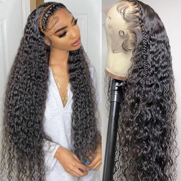 Vista de renda transparente Frente Human Human Wig Brasileiro Deep Wave Frontal Loose Water Curly for Black Women Al