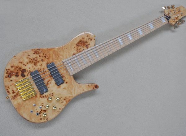 6 Strings Neck-thru-Body Electric Bassi Guitar com hardware dourado As incrusta￧￵es de p￩rolas brancas podem ser personalizadas