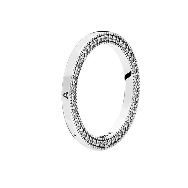 Sterling Silver Logo and Hearts Wedding Ring Women Mens Party Jewelry for Pandora CZ Diamond Noivage Rings Set com caixa original