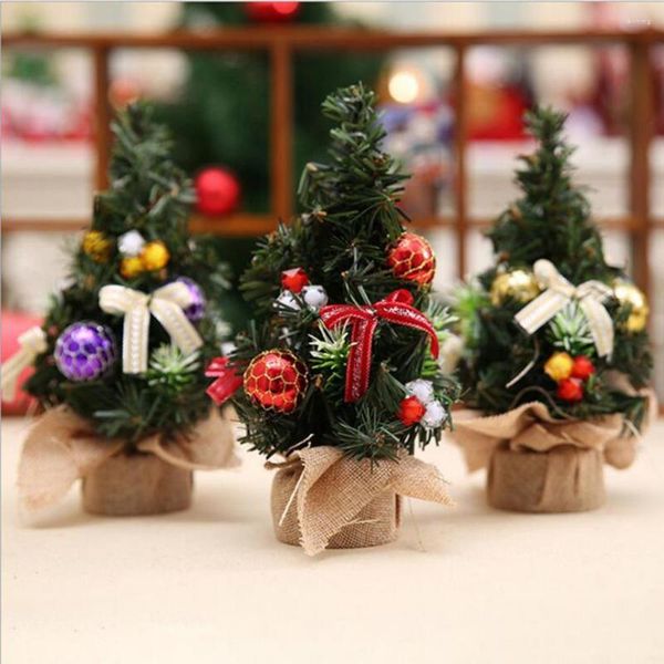 Adornos navideños 20cm Mini árbol 2022 año bola lazo-nudo falso Artificial fiesta de Navidad decoración del hogar Navidad