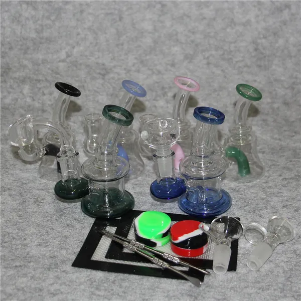 Glasbong-Ölplattformen Shisha-Glasrecycler Wasserpfeife Dab-Rig-Verbindungsgröße 14 mm mit Quarz-Banger-Nagelschüssel-Dabber-Werkzeug