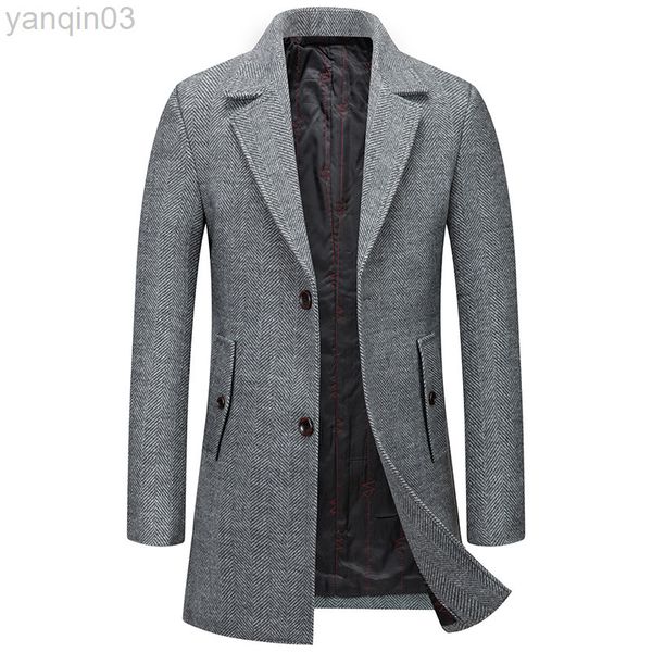 Herrenanzüge Blazer 2022 Mode Herren Wollmischungen Graben Casual Company Trenchcoat Herbst Winter Warmer Mantel Männlich Stoffjacke L220902