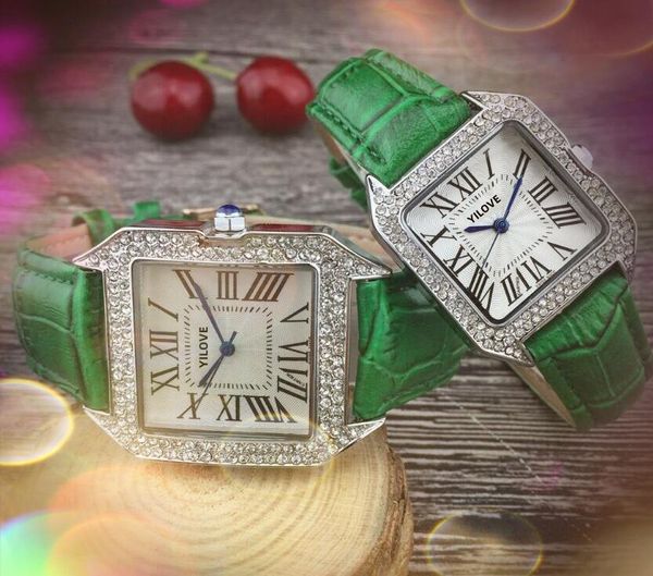 Moda de luxo Menino Homens Casal A assistir 33mm 27mm de cinto de couro genu￭no Clock Rel￳gio Roman Square Diamonds Ring Birthday Gifts Wristwatches Table Orologio di Lusso