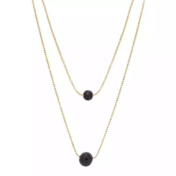 Collana con sfera vulcanica di lava naturale da donna Pietra rotonda Doppio strato Diffusore di olio Collane girocollo Amore Desiderio Gioielli Prezzo di fabbrica all'ingrosso Oro Argento Colore